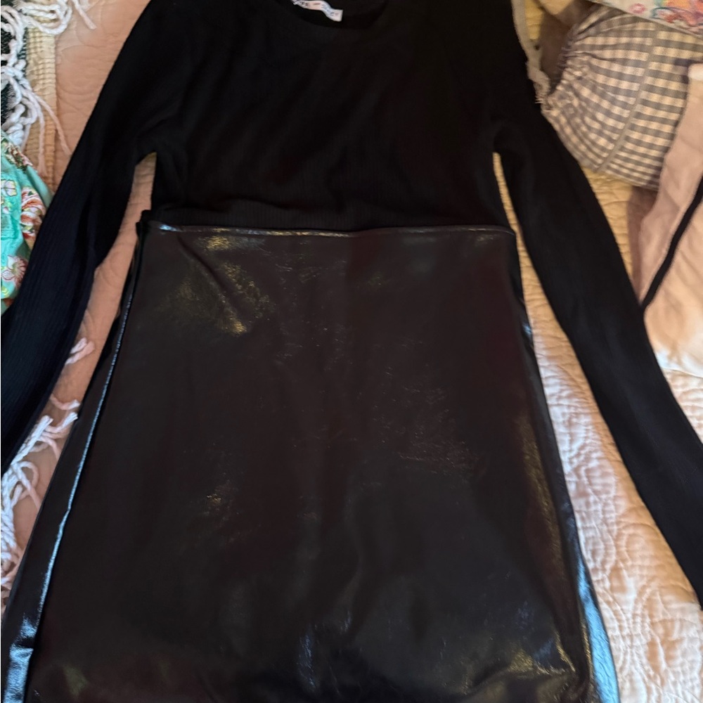 Zara Black Leather and Sweater Dress